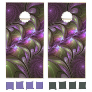 Colorful Abstract Violet Purple Khaki Fractal Art Cornhole Set
