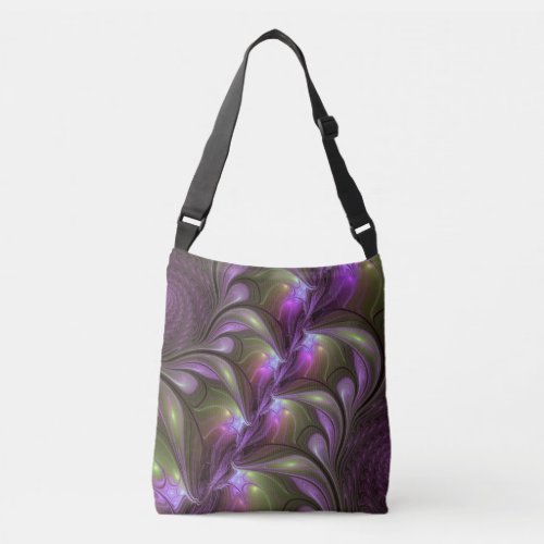 Colorful Abstract Violet Purple Khaki Fractal Art Crossbody Bag