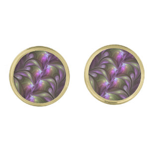 Colorful Abstract Violet Purple Khaki Fractal Art Cufflinks