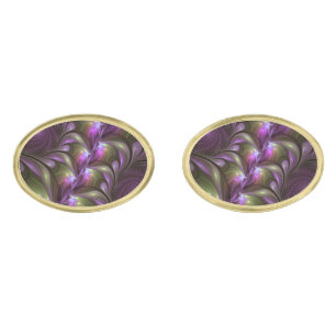 Colorful Abstract Violet Purple Khaki Fractal Art Cufflinks