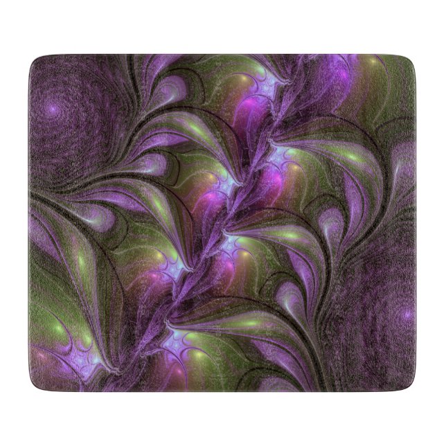 Colorful Abstract Violet Purple Khaki Fractal Art Cutting Board (Front)