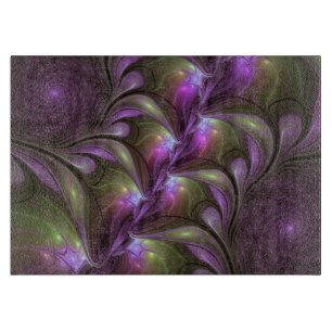 Colorful Abstract Violet Purple Khaki Fractal Art Cutting Board
