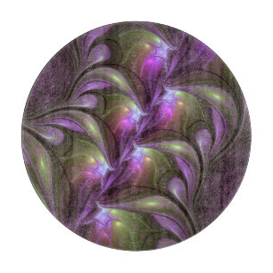Colorful Abstract Violet Purple Khaki Fractal Art Cutting Board