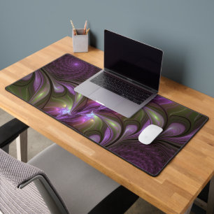 Colorful Abstract Violet Purple Khaki Fractal Art Desk Mat
