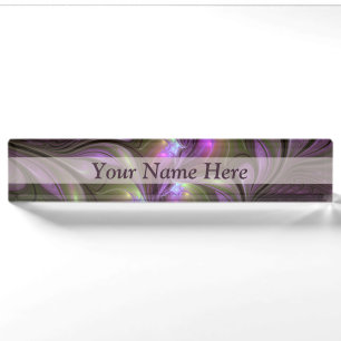 Colorful Abstract Violet Purple Khaki Fractal Art Desk Name Plate