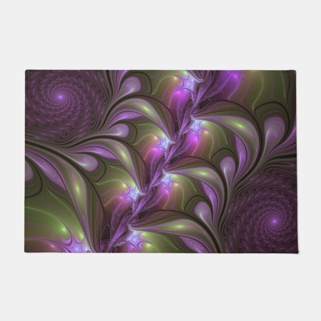 Colorful Abstract Violet Purple Khaki Fractal Art Doormat (Front)