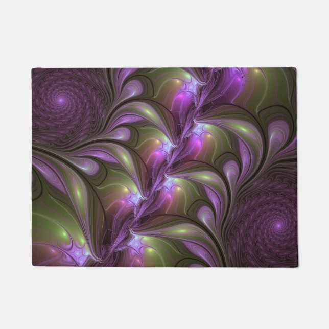 Colorful Abstract Violet Purple Khaki Fractal Art Doormat (Front)