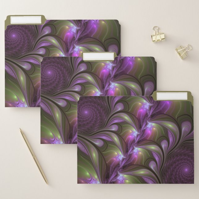 Colorful Abstract Violet Purple Khaki Fractal Art File Folder (Set)