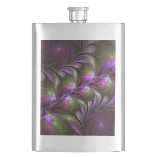 Colorful Abstract Violet Purple Khaki Fractal Art Flask
