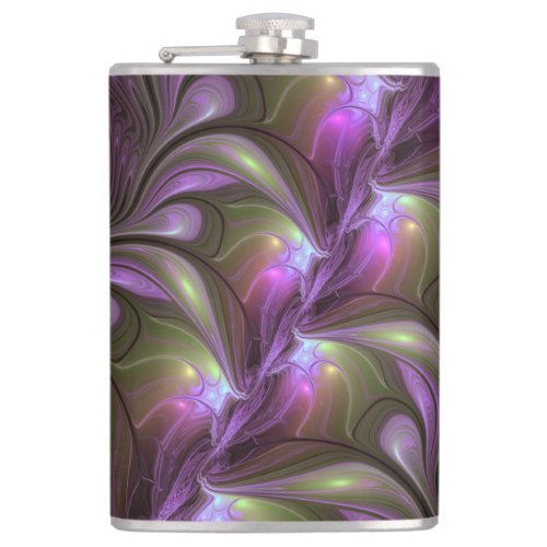Colorful Abstract Violet Purple Khaki Fractal Art Flask