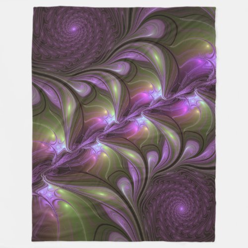 Colorful Abstract Violet Purple Khaki Fractal Art Fleece Blanket