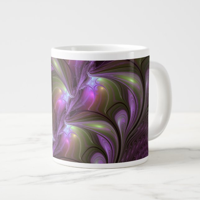 Colorful Abstract Violet Purple Khaki Fractal Art Giant Coffee Mug (Front Right)