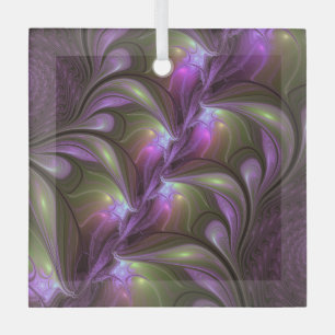Colorful Abstract Violet Purple Khaki Fractal Art Glass Ornament