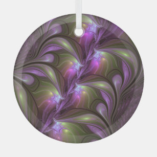 Colorful Abstract Violet Purple Khaki Fractal Art Glass Ornament