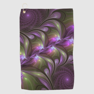 Colorful Abstract Violet Purple Khaki Fractal Art Golf Towel