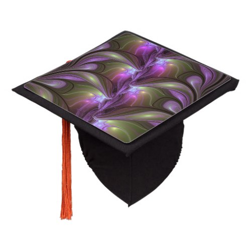 Colorful Abstract Violet Purple Khaki Fractal Art Graduation Cap Topper