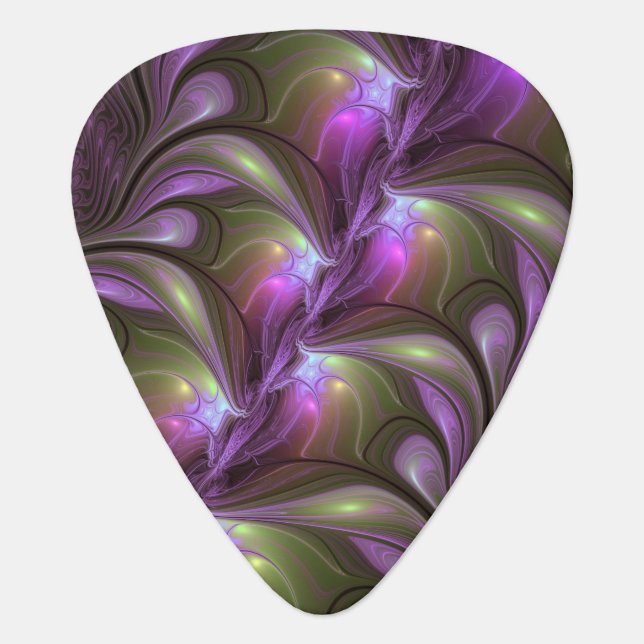 Colorful Abstract Violet Purple Khaki Fractal Art Guitar Pick (Front)