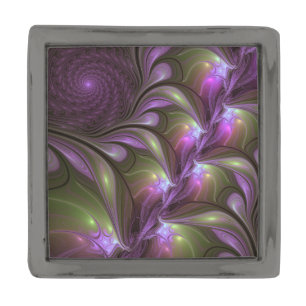 Colorful Abstract Violet Purple Khaki Fractal Art Gunmetal Finish Lapel Pin