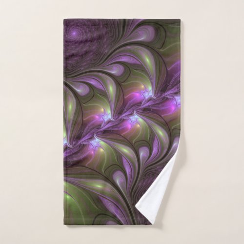 Colorful Abstract Violet Purple Khaki Fractal Art Hand Towel