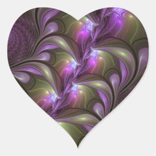 Colorful Abstract Violet Purple Khaki Fractal Art Heart Sticker