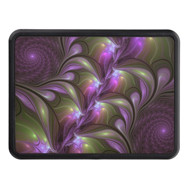 Colorful Abstract Violet Purple Khaki Fractal Art Hitch Cover (Front)
