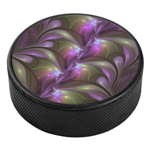 Colorful Abstract Violet Purple Khaki Fractal Art Hockey Puck