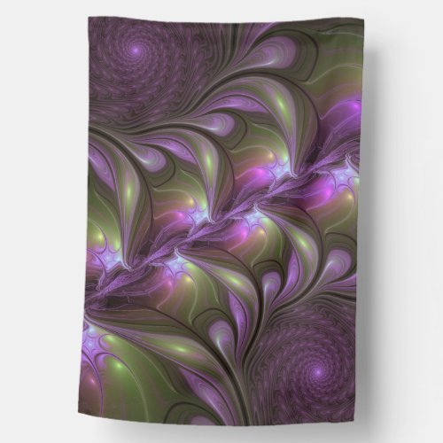 Colorful Abstract Violet Purple Khaki Fractal Art House Flag