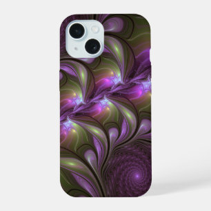 Colorful Abstract Violet Purple Khaki Fractal Art iPhone 15 Case