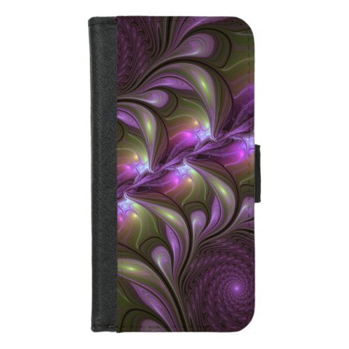 Colorful Abstract Violet Purple Khaki Fractal Art iPhone 87 Wallet Case