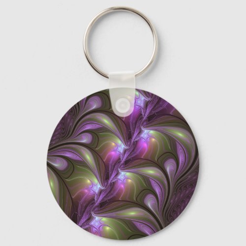 Colorful Abstract Violet Purple Khaki Fractal Art Keychain