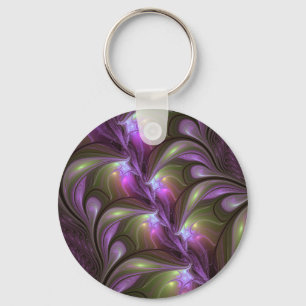 Colorful Abstract Violet Purple Khaki Fractal Art Keychain