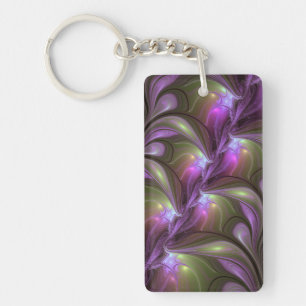 Colorful Abstract Violet Purple Khaki Fractal Art Keychain