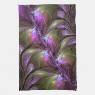 Colorful Abstract Violet Purple Khaki Fractal Art Kitchen Towel