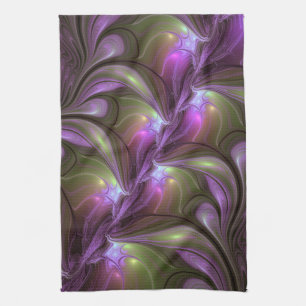 Colorful Abstract Violet Purple Khaki Fractal Art Kitchen Towel