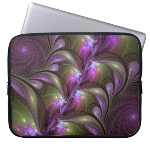 Colorful Abstract Violet Purple Khaki Fractal Art Laptop Sleeve