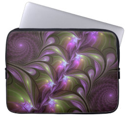 Colorful Abstract Violet Purple Khaki Fractal Art Laptop Sleeve