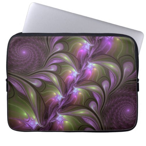 Colorful Abstract Violet Purple Khaki Fractal Art Laptop Sleeve