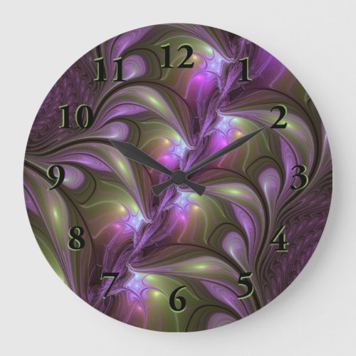 Colorful Abstract Violet Purple Khaki Fractal Art Large Clock
