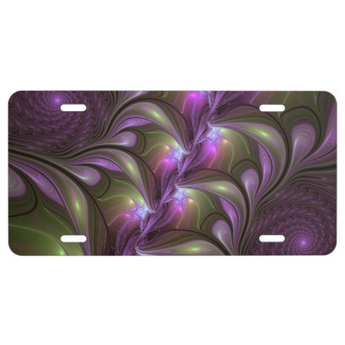 Colorful Abstract Violet Purple Khaki Fractal Art License Plate