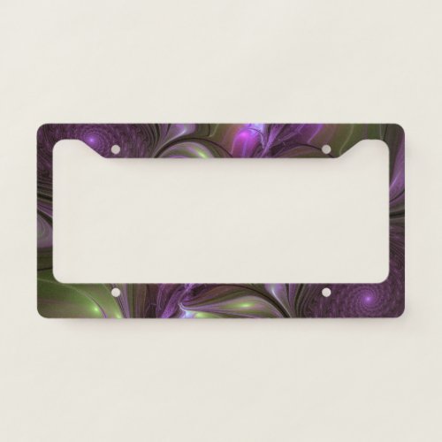 Colorful Abstract Violet Purple Khaki Fractal Art License Plate Frame