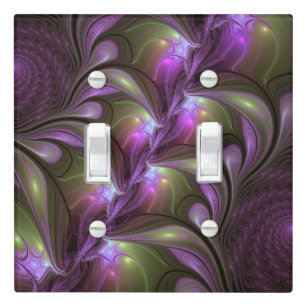 Colorful Abstract Violet Purple Khaki Fractal Art Light Switch Cover