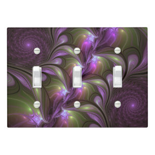 Colorful Abstract Violet Purple Khaki Fractal Art Light Switch Cover
