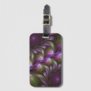 Colorful Abstract Violet Purple Khaki Fractal Art Luggage Tag