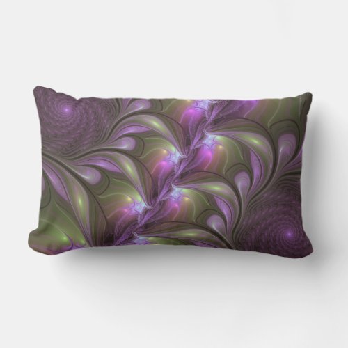 Colorful Abstract Violet Purple Khaki Fractal Art Lumbar Pillow