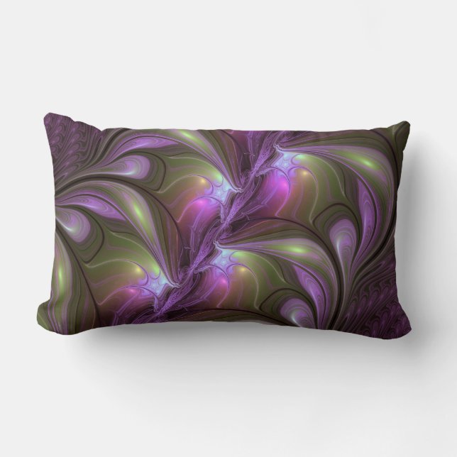 Colorful Abstract Violet Purple Khaki Fractal Art Lumbar Pillow (Front)