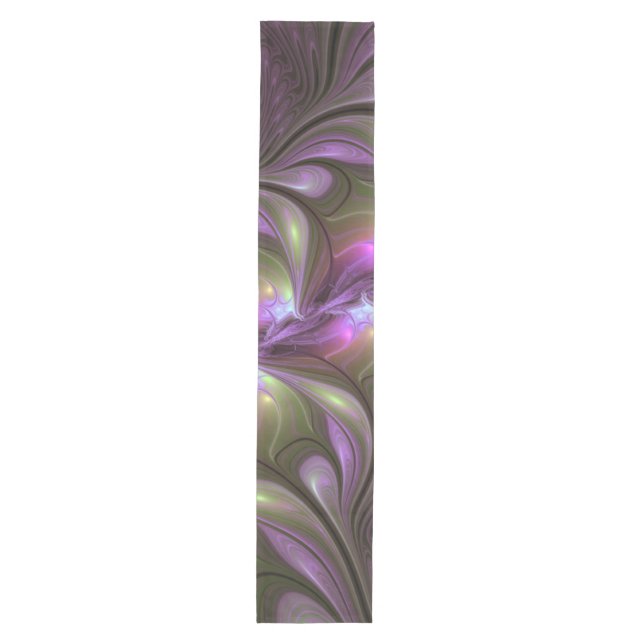 Colorful Abstract Violet Purple Khaki Fractal Art Medium Table Runner (Front)