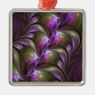 Colorful Abstract Violet Purple Khaki Fractal Art Metal Ornament