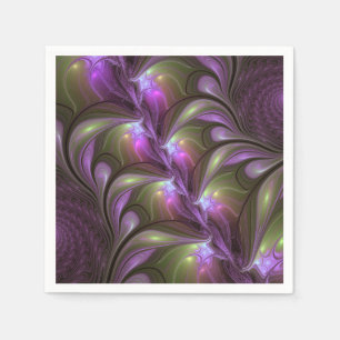 Colorful Abstract Violet Purple Khaki Fractal Art Napkins