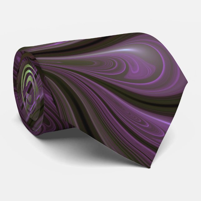 Colorful Abstract Violet Purple Khaki Fractal Art Neck Tie (Rolled)