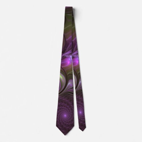 Colorful Abstract Violet Purple Khaki Fractal Art Neck Tie